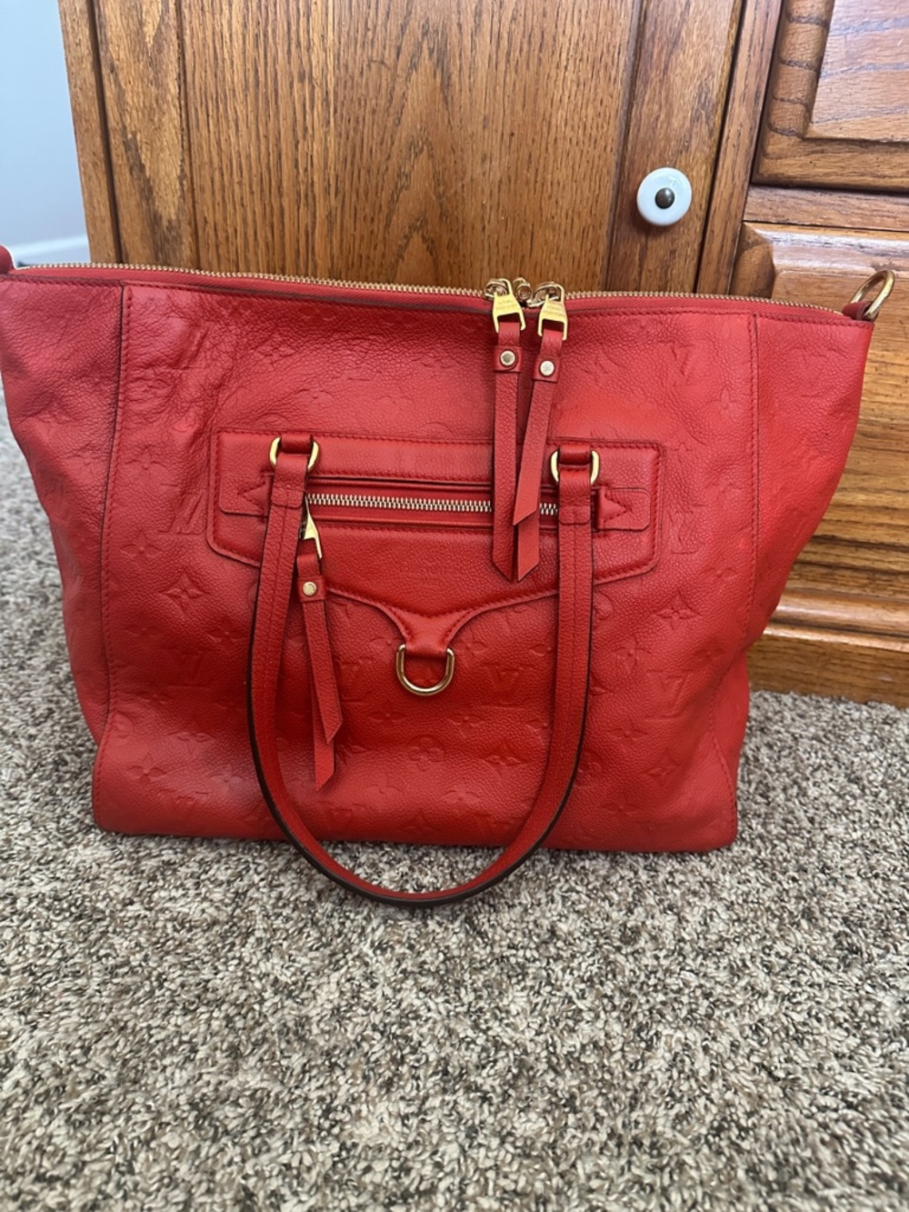 Louis Vuitton  Lumineuse Empreinte  Red Orient Leather Tote with Gold Hardware